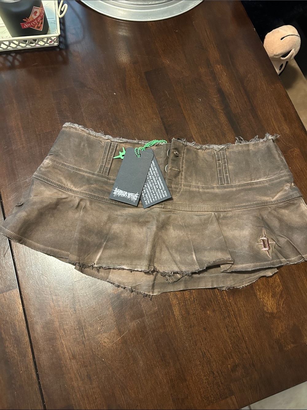 Darker Wavs Brown Distressed Micro Mini Skirt